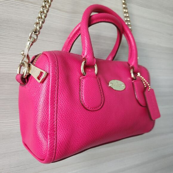 Coach New York Cross Grain Leather Baby Bennett Satchel Solid Pink Sling Strap - Picture 5 of 16